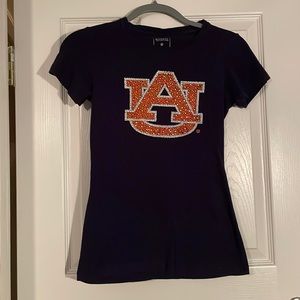 Auburn ladies tight fitting small short sleeve tee with a sequins logo In orange
